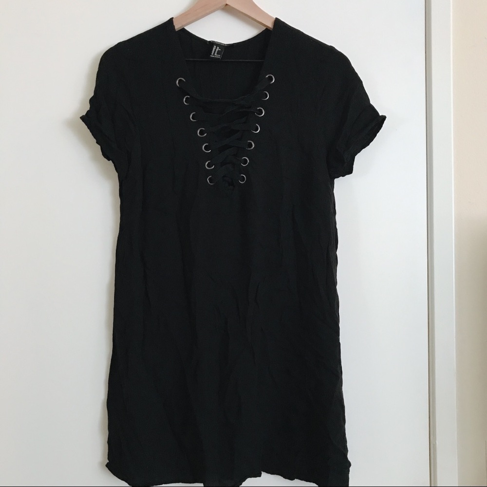 Black Lace Up Dress